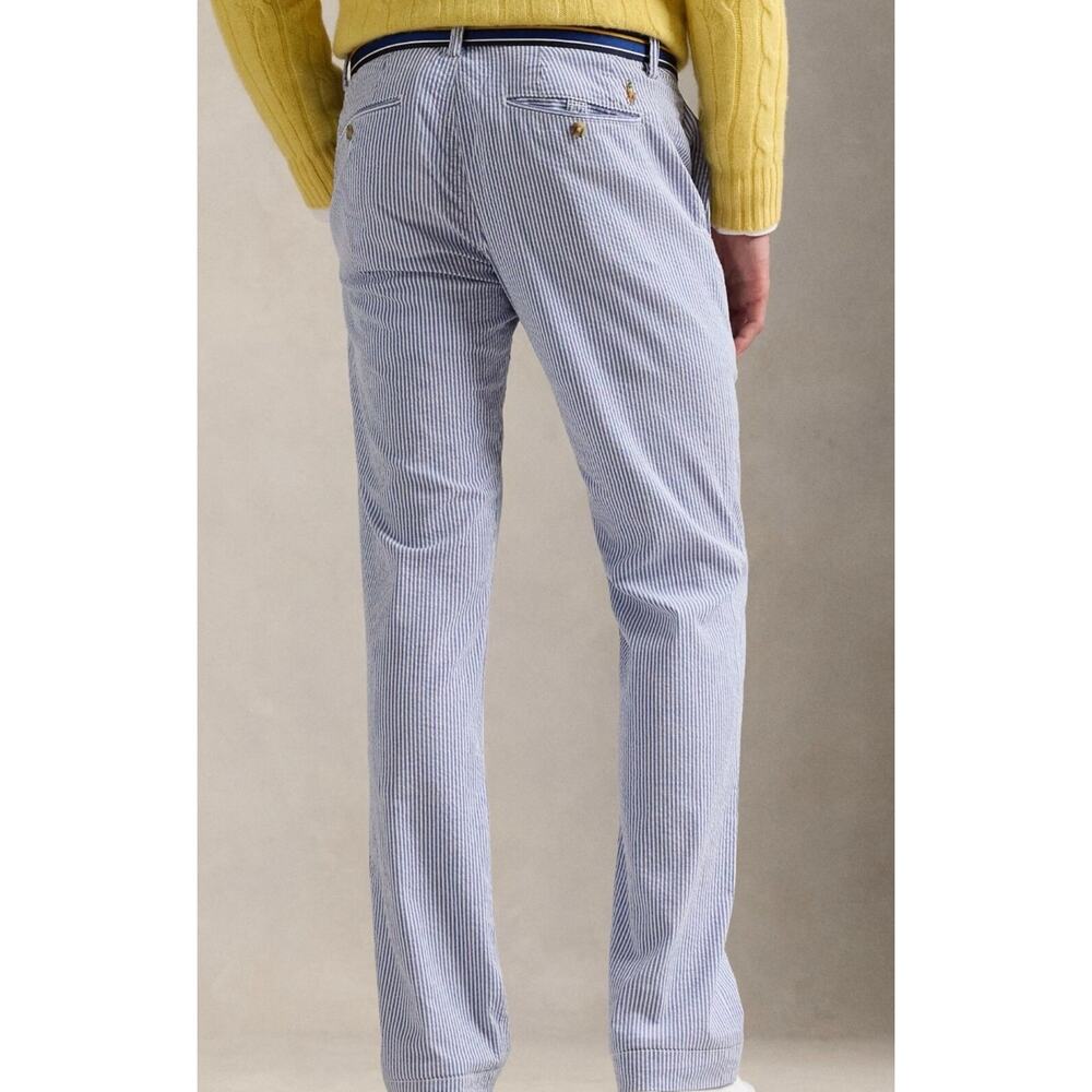 Polo Ralph Lauren Pants Blue White Seersucker Stretch Straight Fit Mens 38x31 - Picture 2 of 13